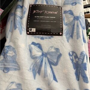 Betsey Johnson Soft Blue holiday bows Throw Blanket